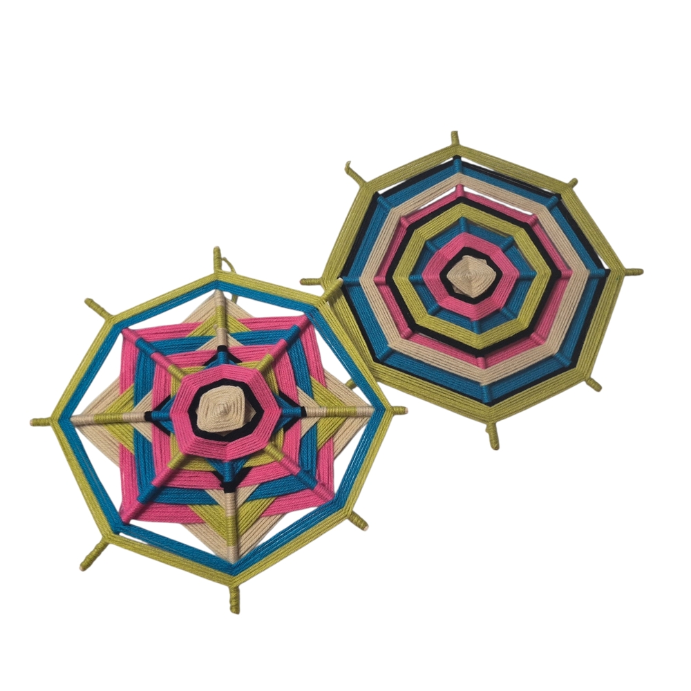 Set of 2 Handmade Yarn Mandalas - 11" Boho Wall Decor - Colorful Woven Art New